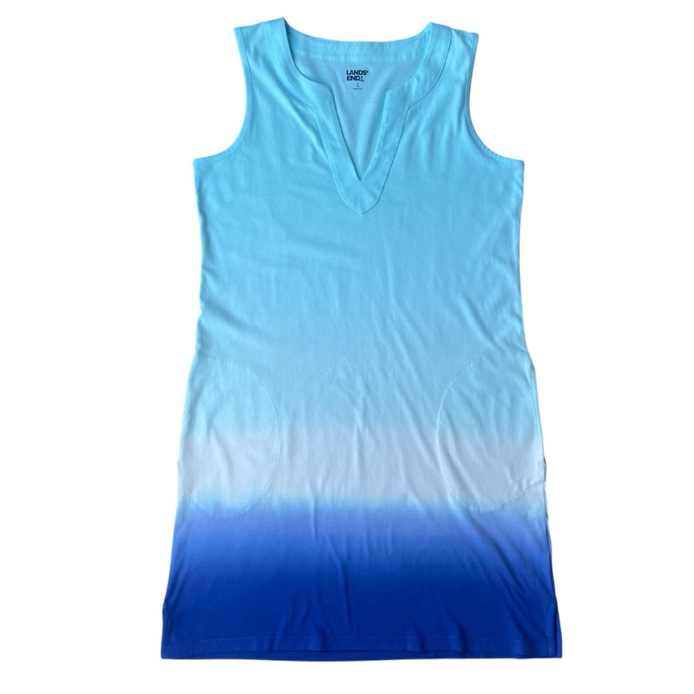 Lands End V-Neck Ombré Tank Sundress Size S Blues